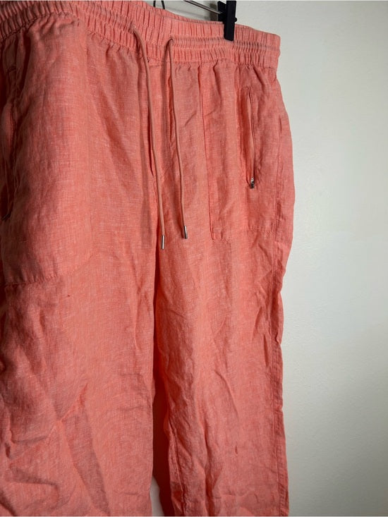 Athleta 100% Linen Wide Leg Drawstring Pant in Bright Coral