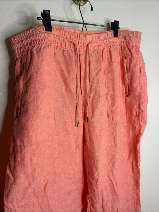 Athleta 100% Linen Wide Leg Drawstring Pant in Bright Coral
