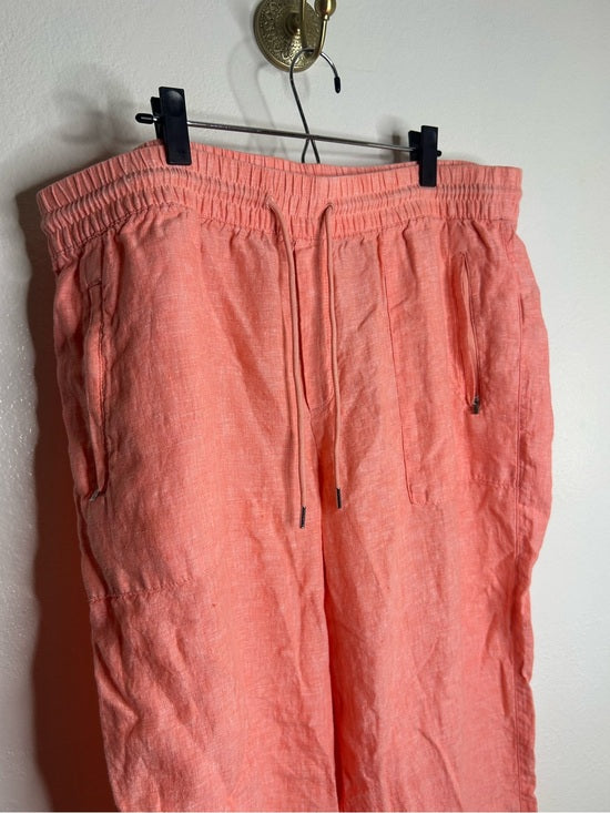 Athleta 100% Linen Wide Leg Drawstring Pant in Bright Coral