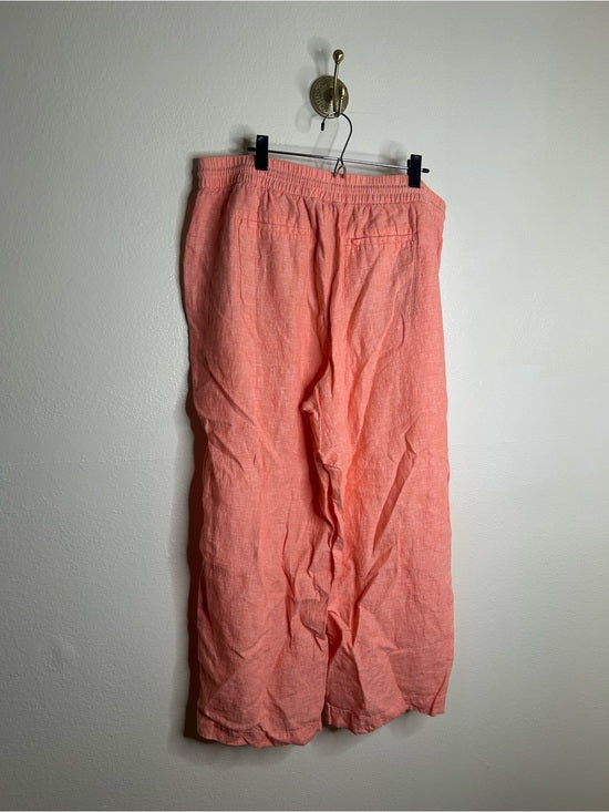 Athleta 100% Linen Wide Leg Drawstring Pant in Bright Coral