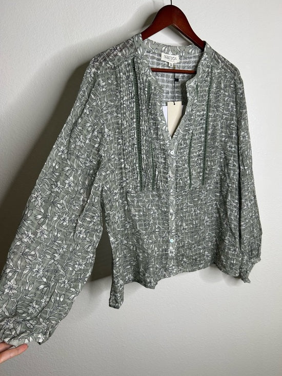 Nation LTD Nation LA 100% Cotton Floral Sage Green Button Down Lightweight Blouse - Cotton