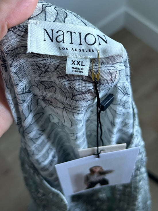 Nation LA 100% Cotton Floral Sage Green Button Down Lightweight Blouse