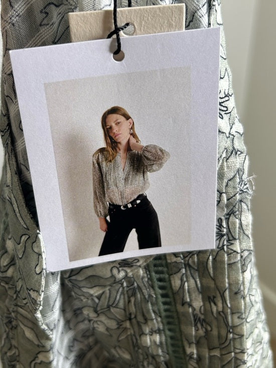 Nation LA 100% Cotton Floral Sage Green Button Down Lightweight Blouse