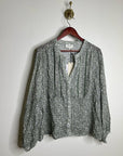 Nation LA 100% Cotton Floral Sage Green Button Down Lightweight Blouse