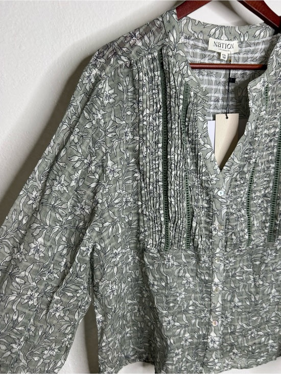 Nation LTD Nation LA 100% Cotton Floral Sage Green Button Down Lightweight Blouse - Cotton