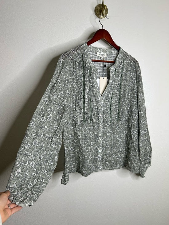 Nation LA 100% Cotton Floral Sage Green Button Down Lightweight Blouse
