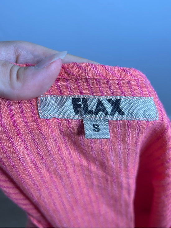 FLAX 100% Linen Coral Striped Scoop Neck Loose Fit Midi Dress