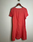 FLAX 100% Linen Coral Striped Scoop Neck Loose Fit Midi Dress