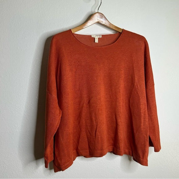 Eileen Fisher Eileen Fisher 100% Organic Linen Knit Pullover Slouchy Sweater Top Rust Orange - Linen