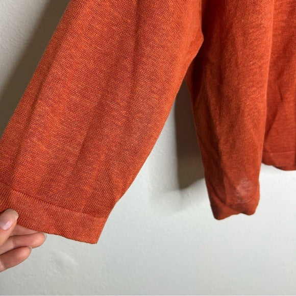 Eileen Fisher 100% Organic Linen Knit Pullover Slouchy Sweater Top Rust Orange