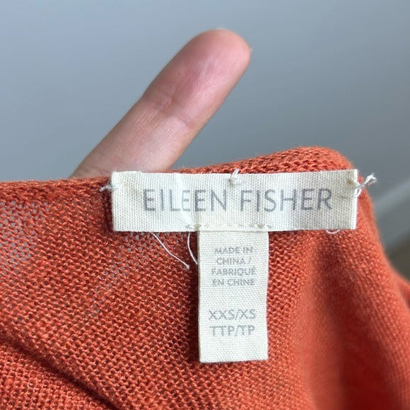 Eileen Fisher 100% Organic Linen Knit Pullover Slouchy Sweater Top Rust Orange