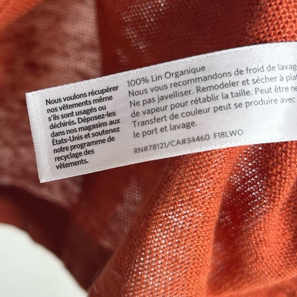 Eileen Fisher 100% Organic Linen Knit Pullover Slouchy Sweater Top Rust Orange