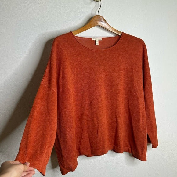 Eileen Fisher Eileen Fisher 100% Organic Linen Knit Pullover Slouchy Sweater Top Rust Orange - Linen