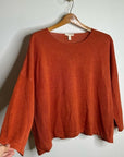 Eileen Fisher 100% Organic Linen Knit Pullover Slouchy Sweater Top Rust Orange