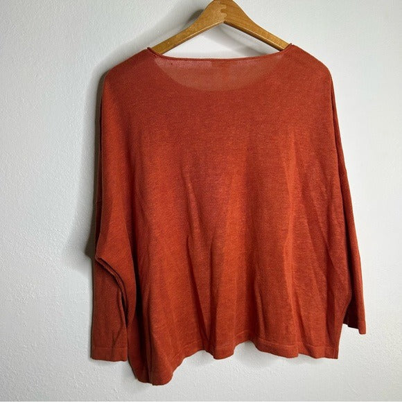 Eileen Fisher Eileen Fisher 100% Organic Linen Knit Pullover Slouchy Sweater Top Rust Orange - Linen