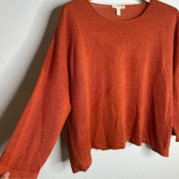 Eileen Fisher Eileen Fisher 100% Organic Linen Knit Pullover Slouchy Sweater Top Rust Orange - Linen
