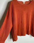 Eileen Fisher 100% Organic Linen Knit Pullover Slouchy Sweater Top Rust Orange