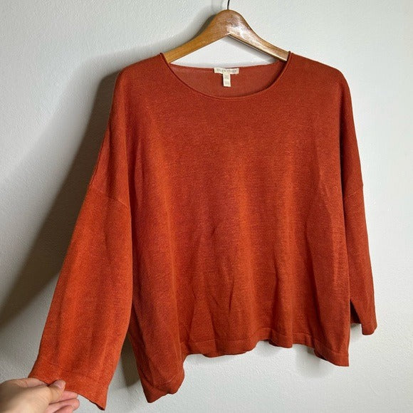 Eileen Fisher Eileen Fisher 100% Organic Linen Knit Pullover Slouchy Sweater Top Rust Orange - Linen