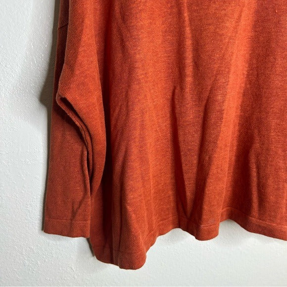 Eileen Fisher 100% Organic Linen Knit Pullover Slouchy Sweater Top Rust Orange