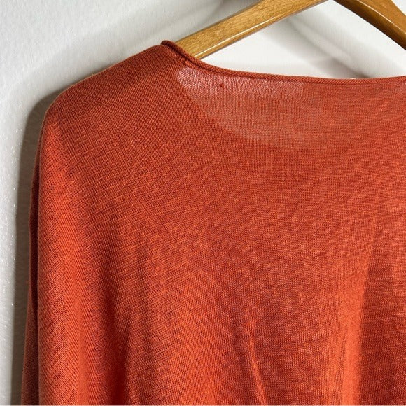 Eileen Fisher 100% Organic Linen Knit Pullover Slouchy Sweater Top Rust Orange