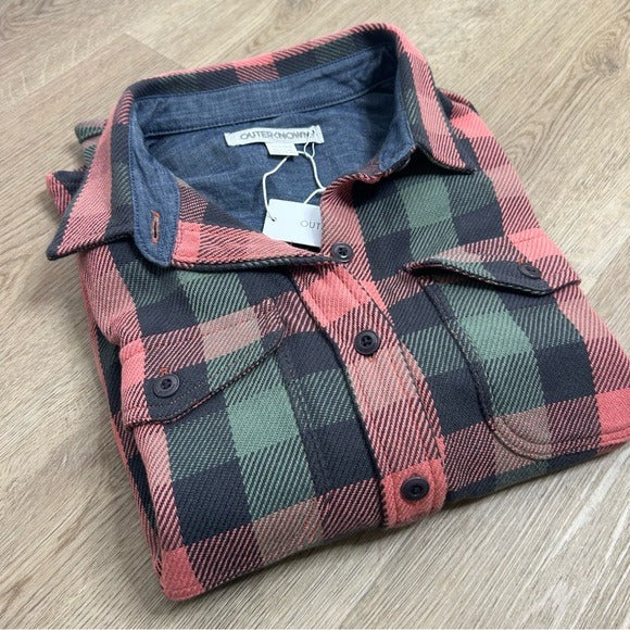 Outerknown Outerknown 100% Organic Cotton Coral Blue Check Blanket Shirt Button Down - Cotton