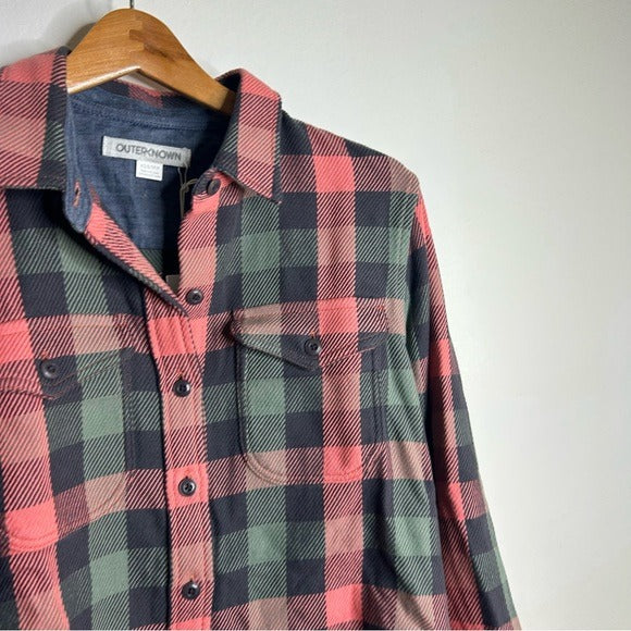 Outerknown Outerknown 100% Organic Cotton Coral Blue Check Blanket Shirt Button Down - Cotton
