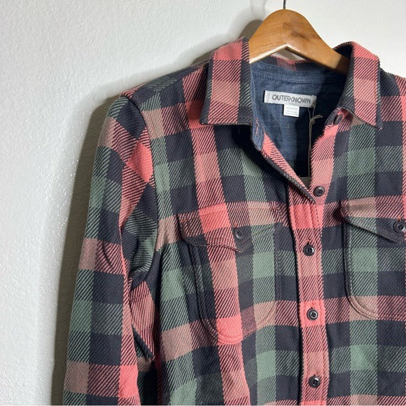 Outerknown 100% Organic Cotton Coral Blue Check Blanket Shirt Button Down