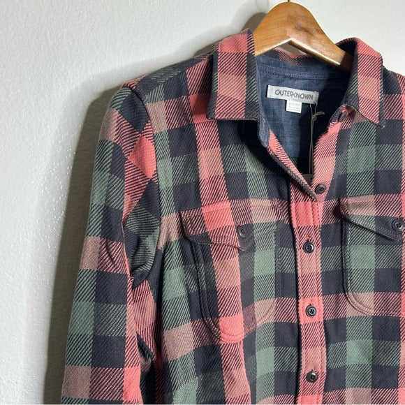 Outerknown 100% Organic Cotton Coral Blue Check Blanket Shirt Button Down