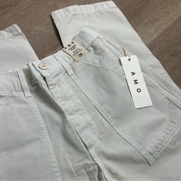 AMO AMO 100% Cotton Ranger Relaxed Fit Straight Leg Pant in Vintage White - Cotton