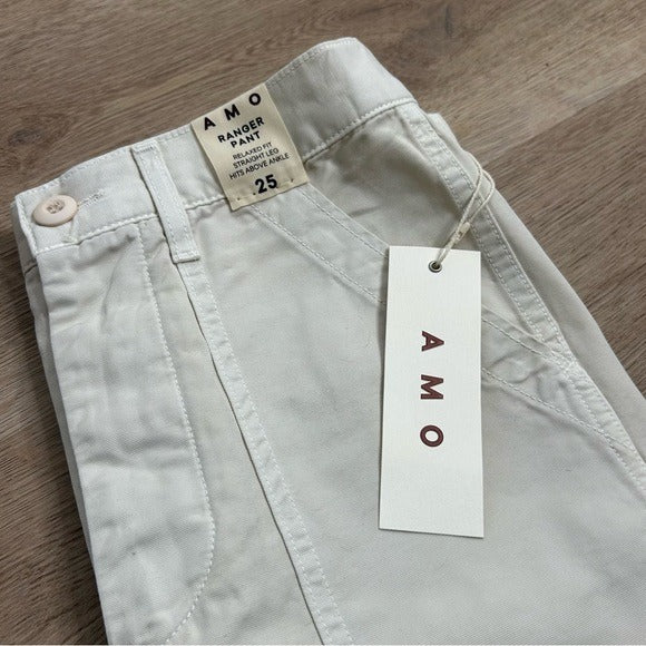 AMO AMO 100% Cotton Ranger Relaxed Fit Straight Leg Pant in Vintage White - Cotton