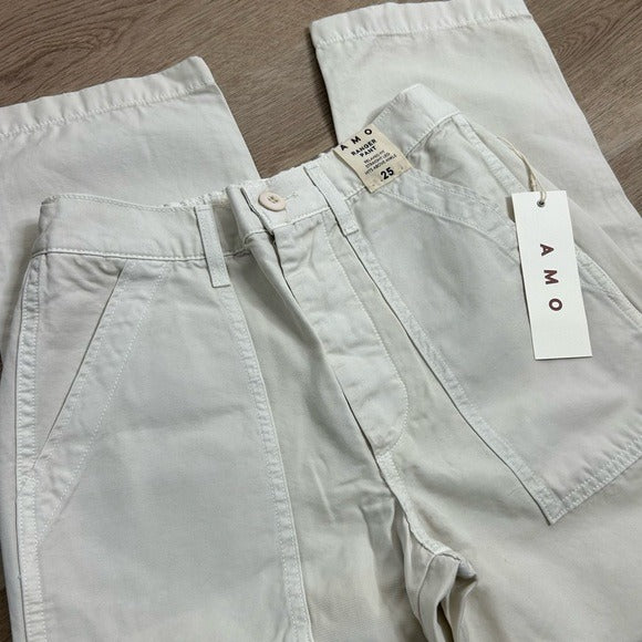 AMO AMO 100% Cotton Ranger Relaxed Fit Straight Leg Pant in Vintage White - Cotton