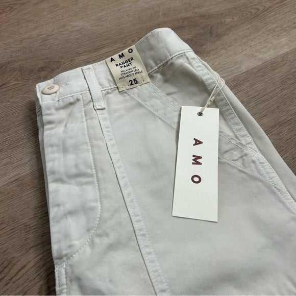 AMO AMO 100% Cotton Ranger Relaxed Fit Straight Leg Pant in Vintage White - Cotton