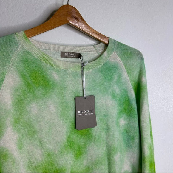 Brodie Cashmere 100% Cashmere Green Tie Dye Multicolor Pullover Sweater