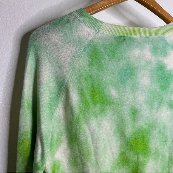 Brodie Cashmere 100% Cashmere Green Tie Dye Multicolor Pullover Sweater