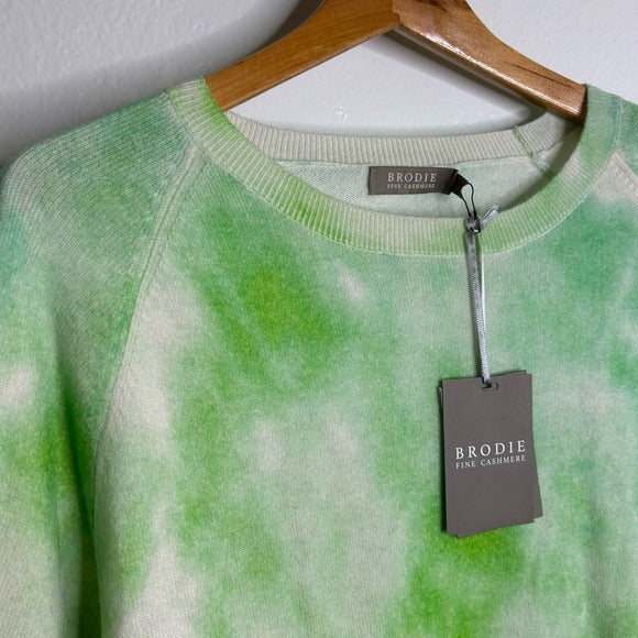 Brodie Cashmere 100% Cashmere Green Tie Dye Multicolor Pullover Sweater