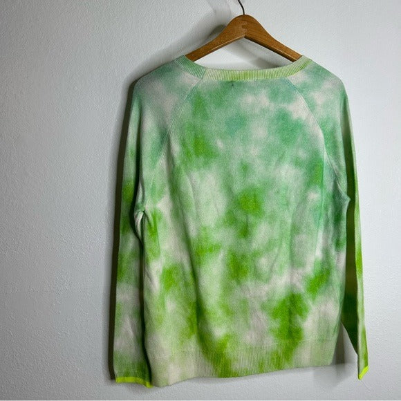 Brodie Cashmere 100% Cashmere Green Tie Dye Multicolor Pullover Sweater
