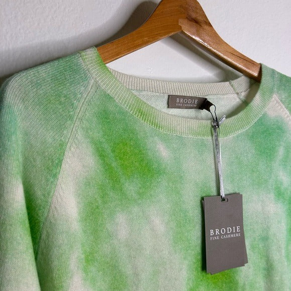 Brodie Cashmere 100% Cashmere Green Tie Dye Multicolor Pullover Sweater