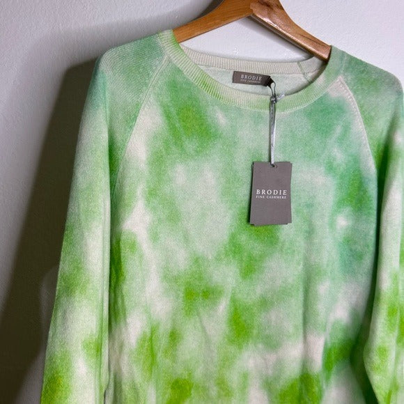 Brodie Cashmere 100% Cashmere Green Tie Dye Multicolor Pullover Sweater