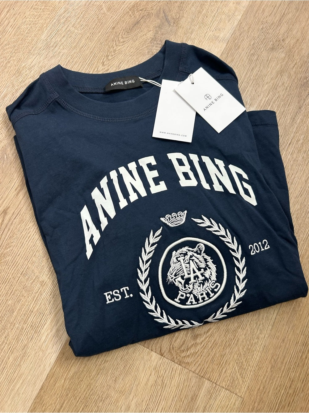 Anine Bing 100% Cotton Jaylin Collegiate Tee In Navy Blue