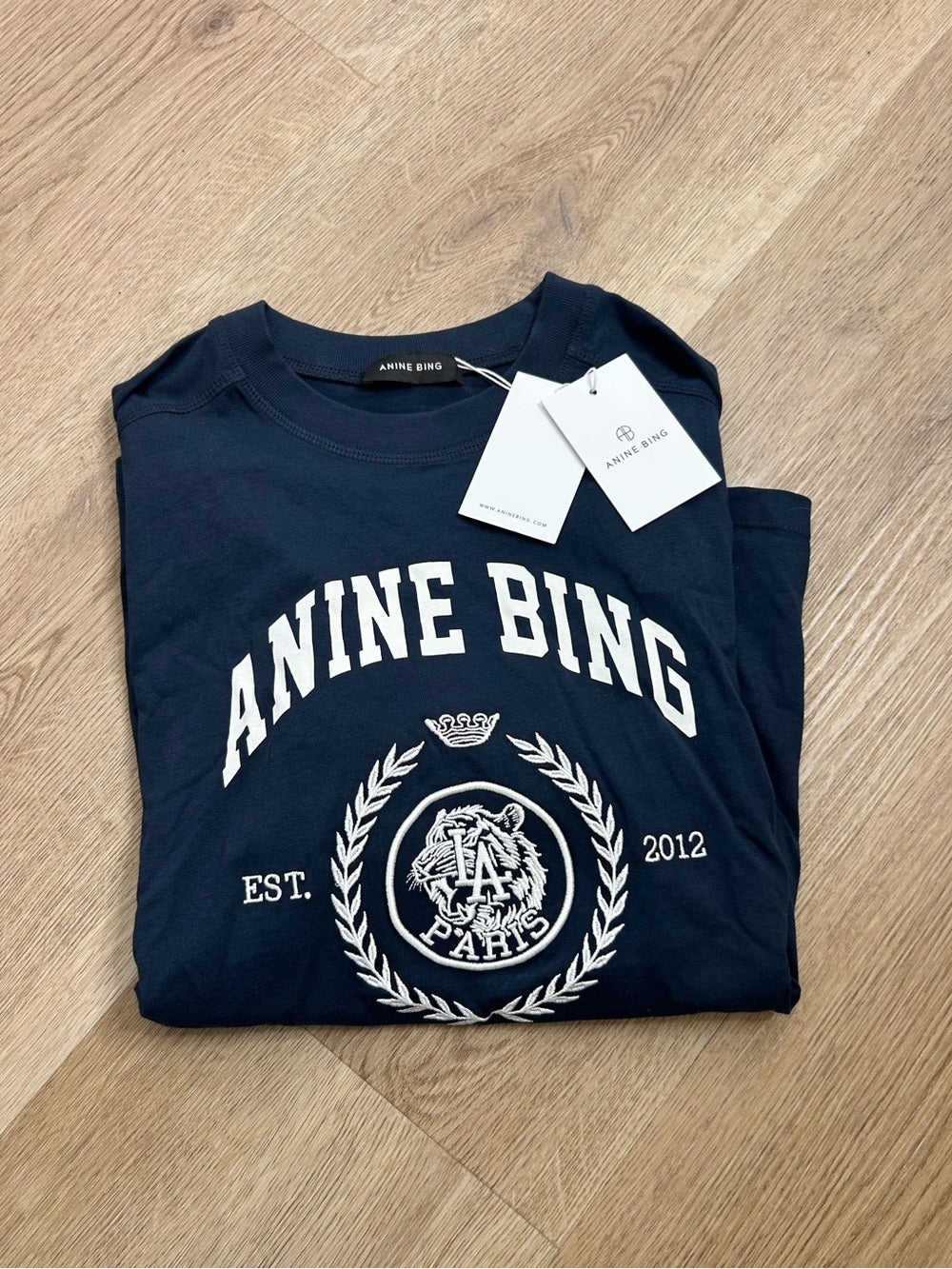Anine Bing 100% Cotton Jaylin Collegiate Tee In Navy Blue