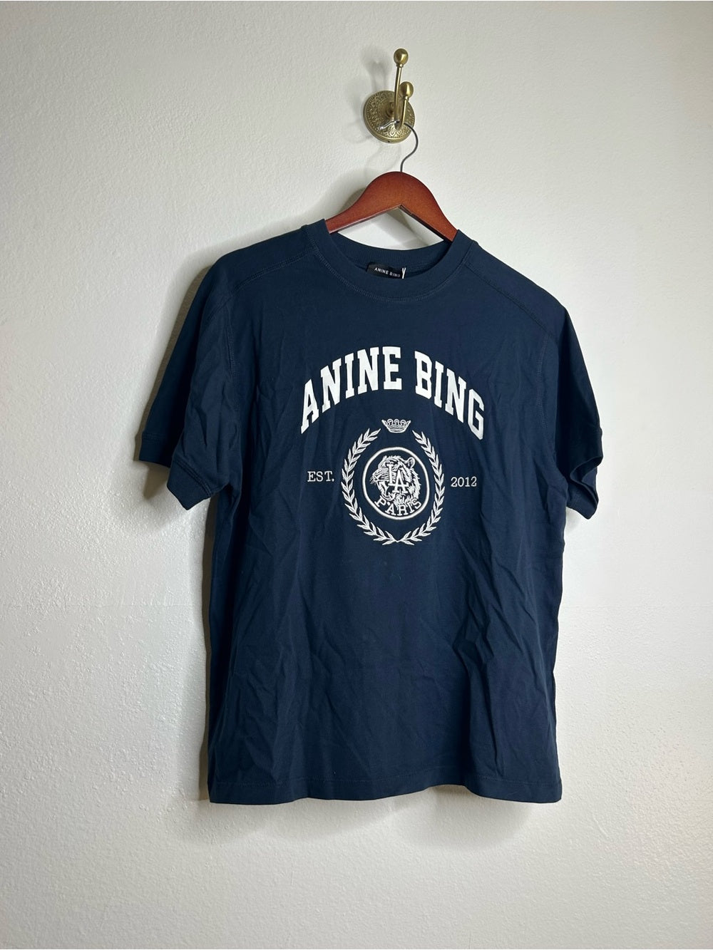 Anine Bing 100% Cotton Jaylin Collegiate Tee In Navy Blue