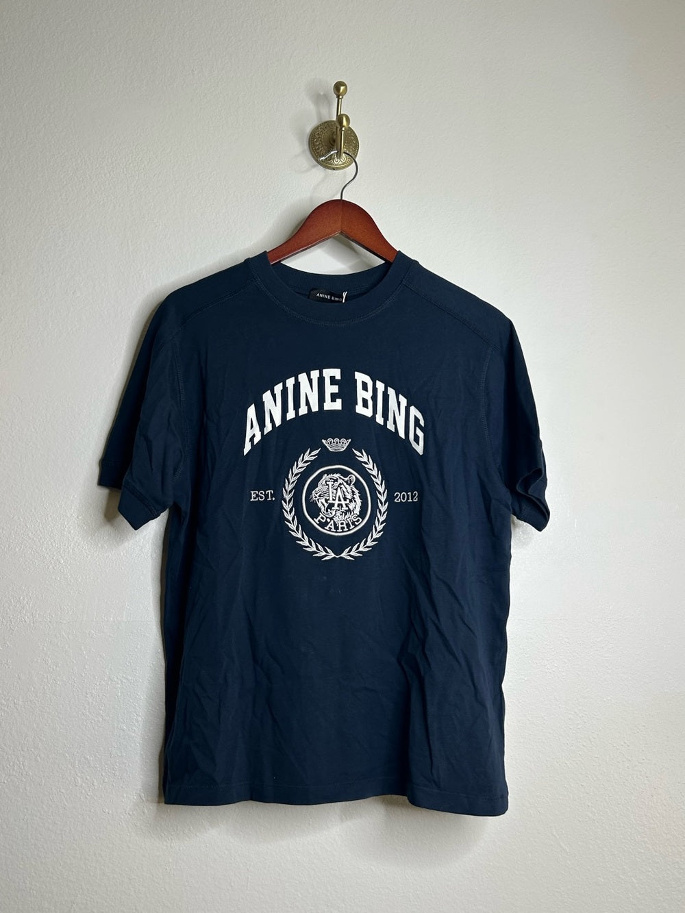 Anine Bing 100% Cotton Jaylin Collegiate Tee In Navy Blue