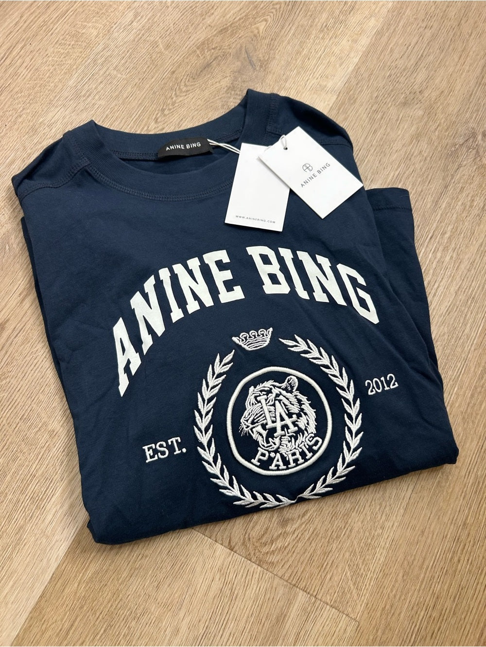 Anine Bing 100% Cotton Jaylin Collegiate Tee In Navy Blue