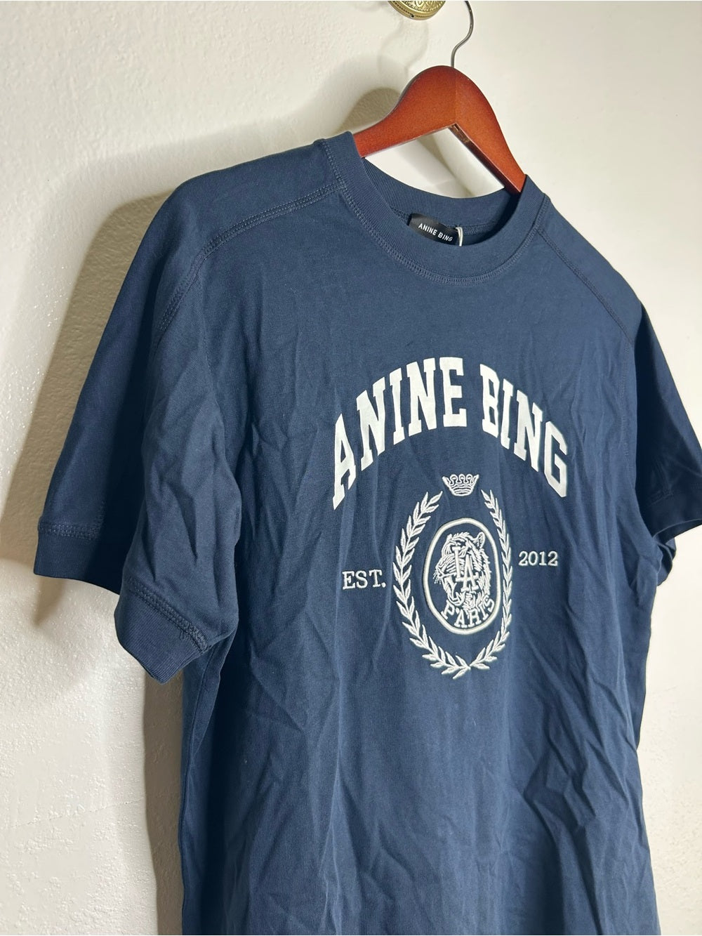 Anine Bing 100% Cotton Jaylin Collegiate Tee In Navy Blue