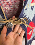 J. Peterman Cotton Linen Knit Aztec Southwestern Leather Tie Front Vest