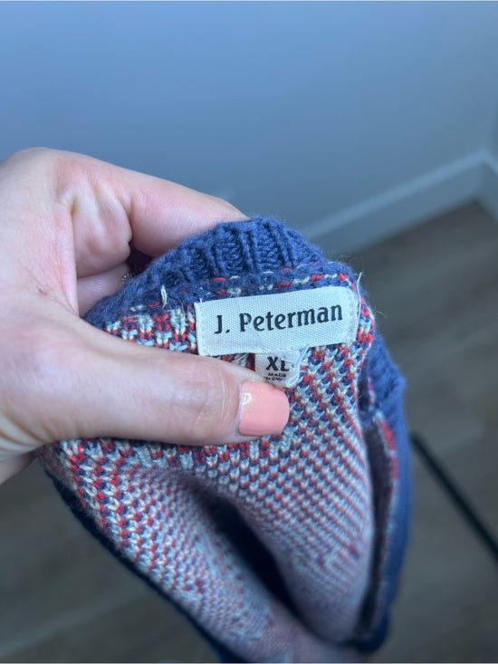 J. Peterman Cotton Linen Knit Aztec Southwestern Leather Tie Front Vest