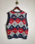 J. Peterman Cotton Linen Knit Aztec Southwestern Leather Tie Front Vest
