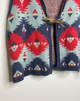 J. Peterman Cotton Linen Knit Aztec Southwestern Leather Tie Front Vest