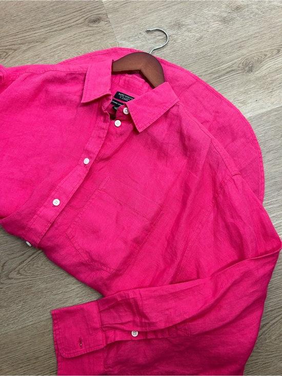 J. Crew x Baird McNutt 100% Irish Linen Étienne Oversized Button Down Shirt Pink