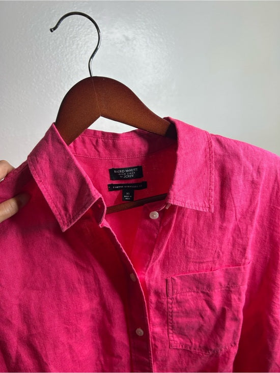 J. Crew x Baird McNutt 100% Irish Linen Étienne Oversized Button Down Shirt Pink